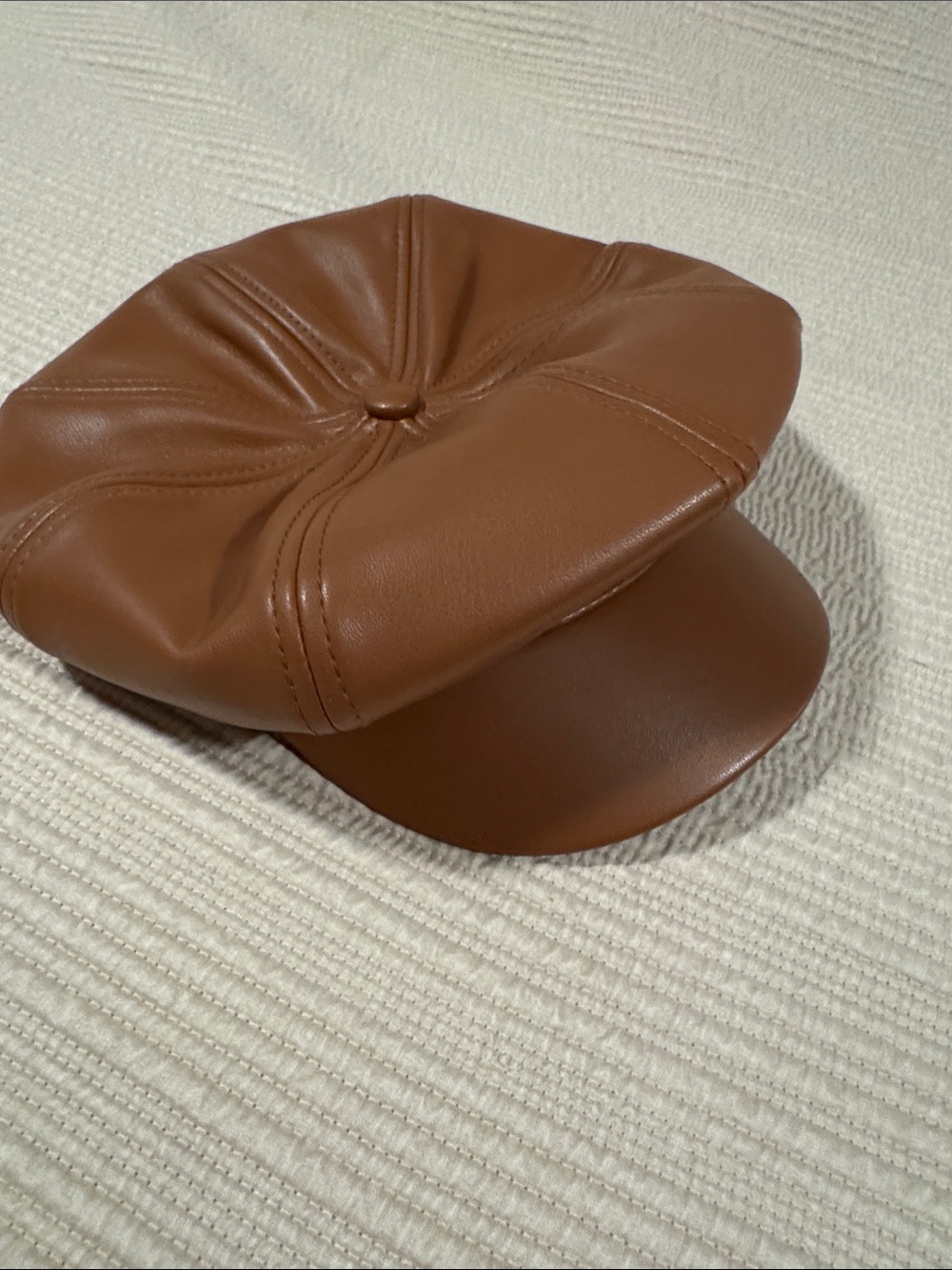 Nordstrom Cognac Faux Leather Baker Boy Cap